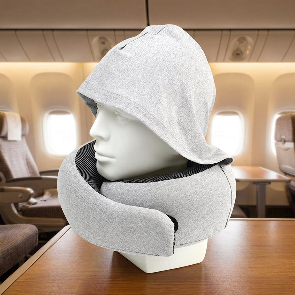 Almohada de Viaje en Forma de U con Memoria Foam y Capucha