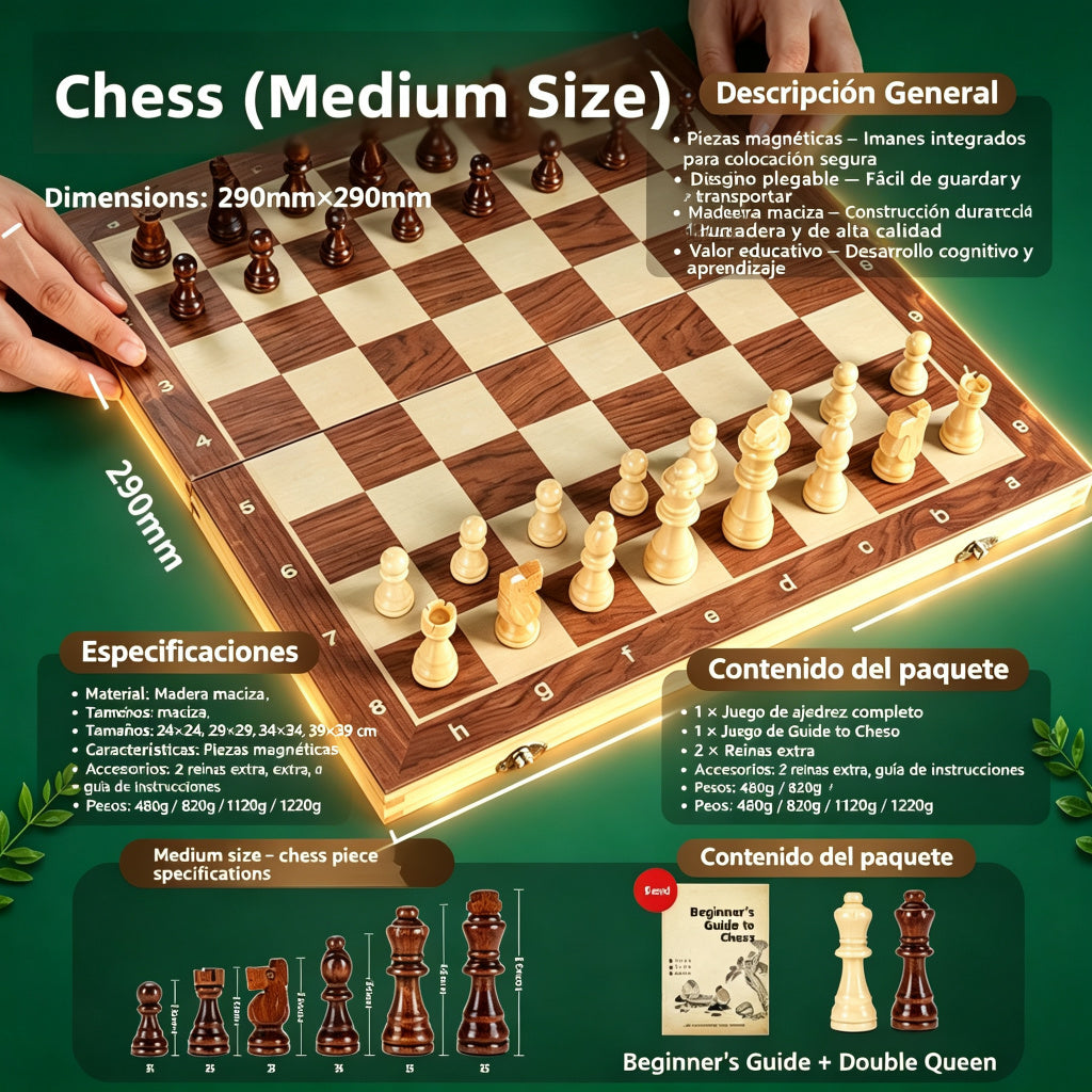 Juego de Ajedrez Magnético de Madera Maciza Plegable
