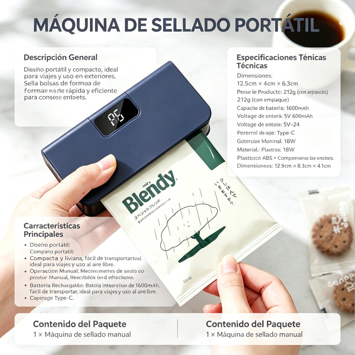 Máquina de Sellado Manual Portátil Recargable