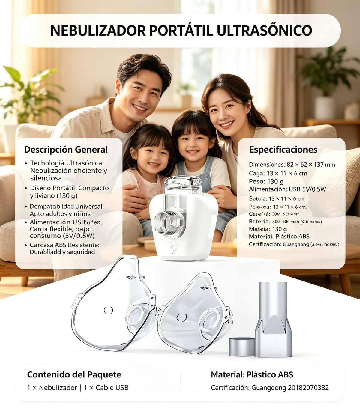 Nebulizador de Compresor Portátil Ultrasónico con Batería Recargable