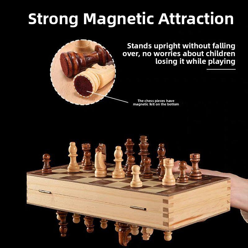 Juego de Ajedrez Magnético de Madera Maciza Plegable