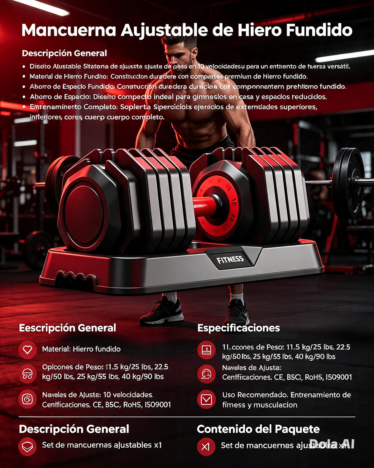 Mancuernas Ajustables de Hierro Fundido para Fitness en Casa