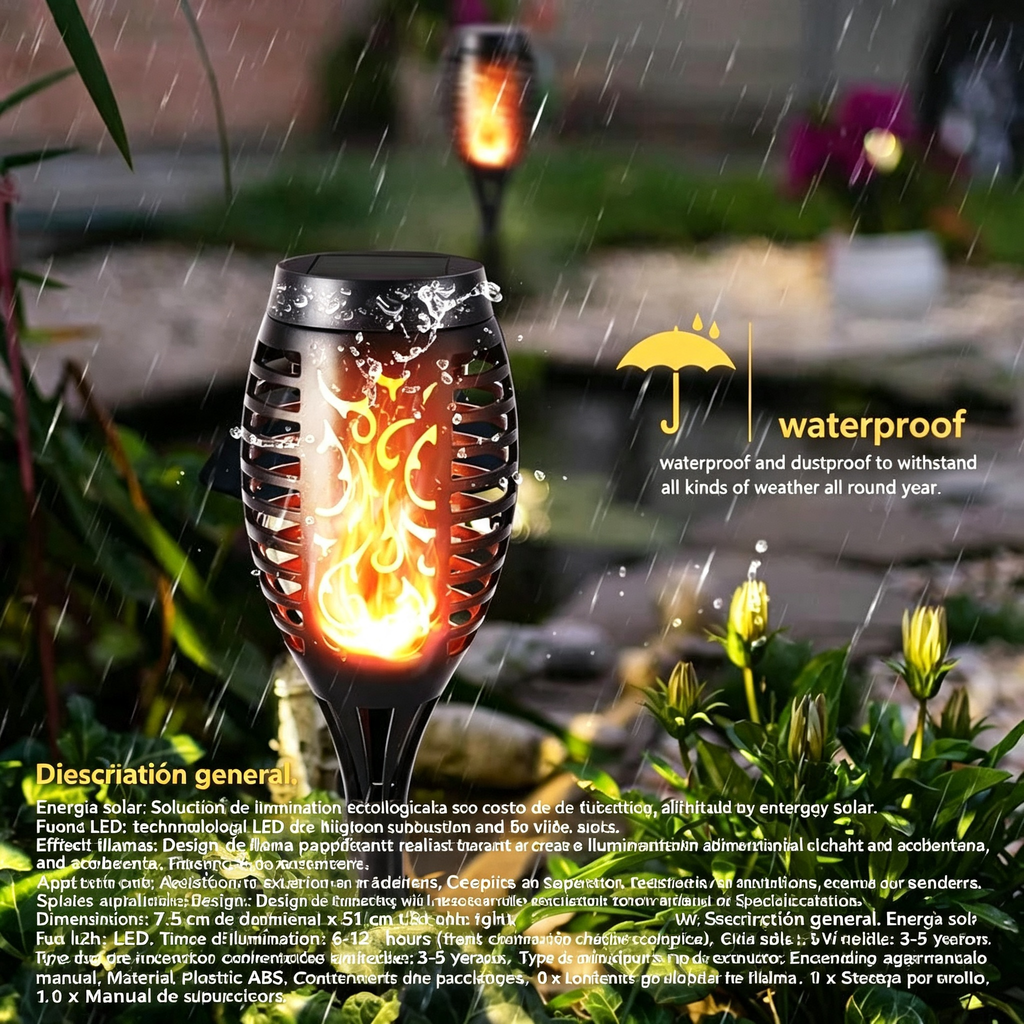 Luz de Jardín de Llama LED con Energía Solar