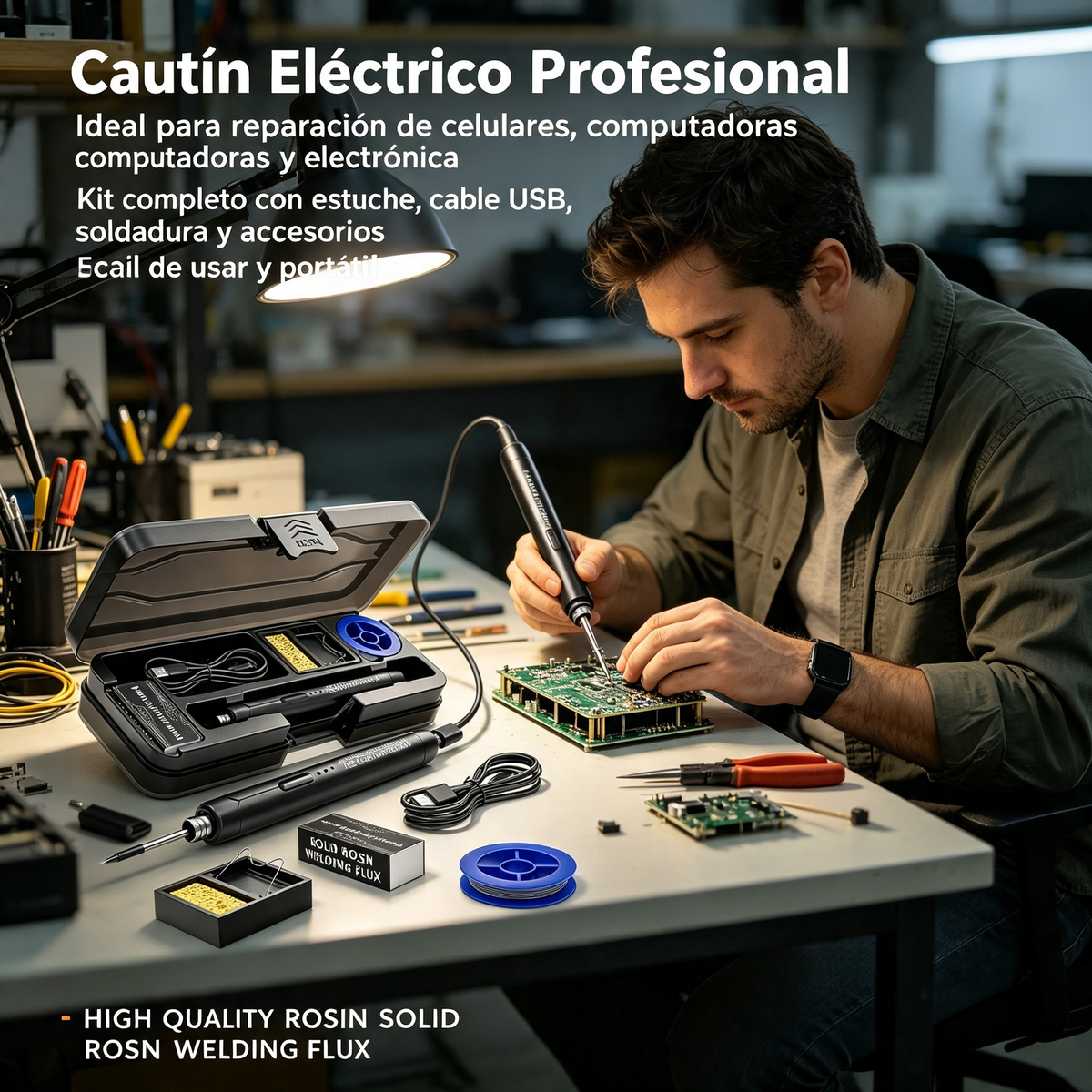 Kit de Soldadura Portátil USB con Puntas Múltiples
