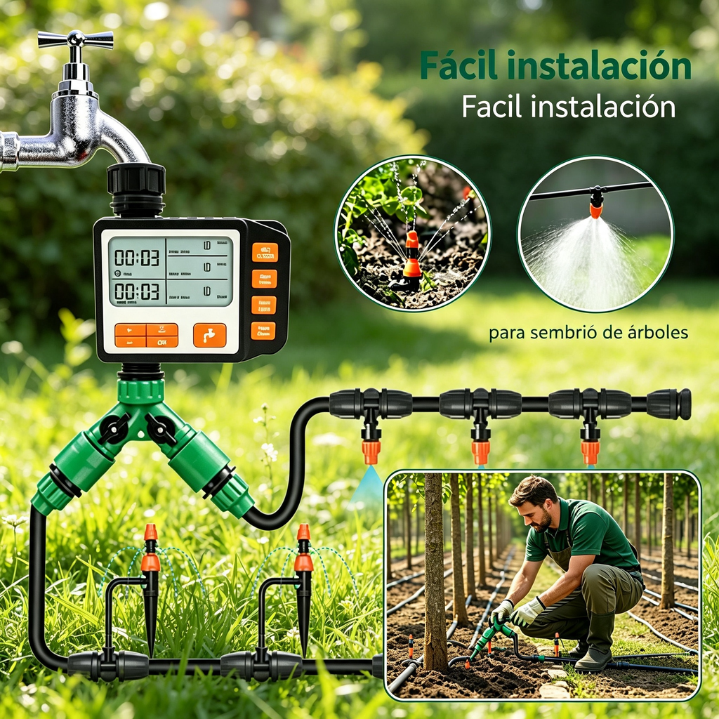 Temporizador de Riego Automático con Pantalla LCD – 3 Programas, IP65