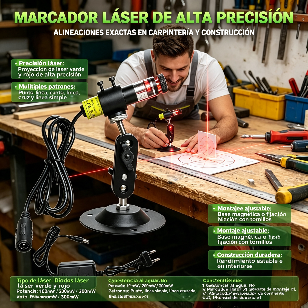 Marcador de Nivel Láser para Carpintería y Alineación