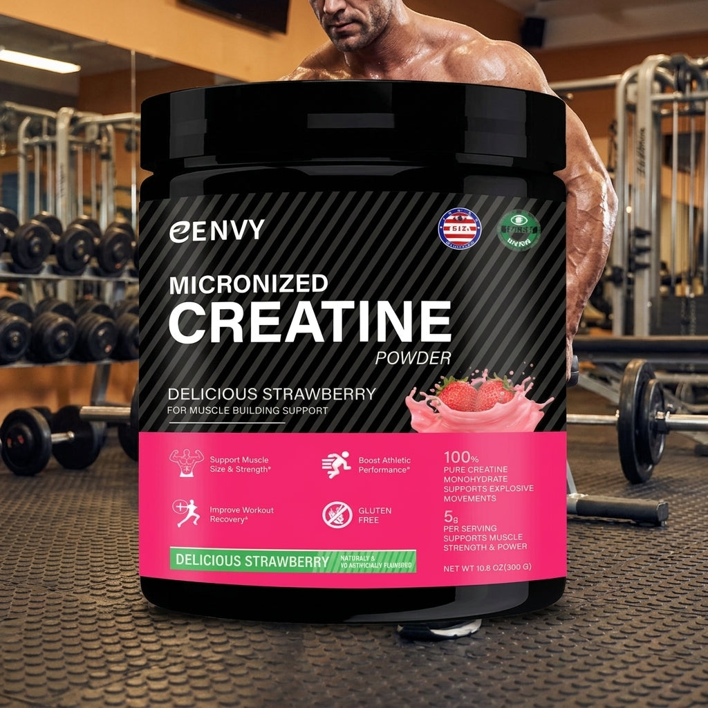 Monohidrato de Creatina en Polvo 300g – Fresa, Chocolate, Sandía y Sin Sabor