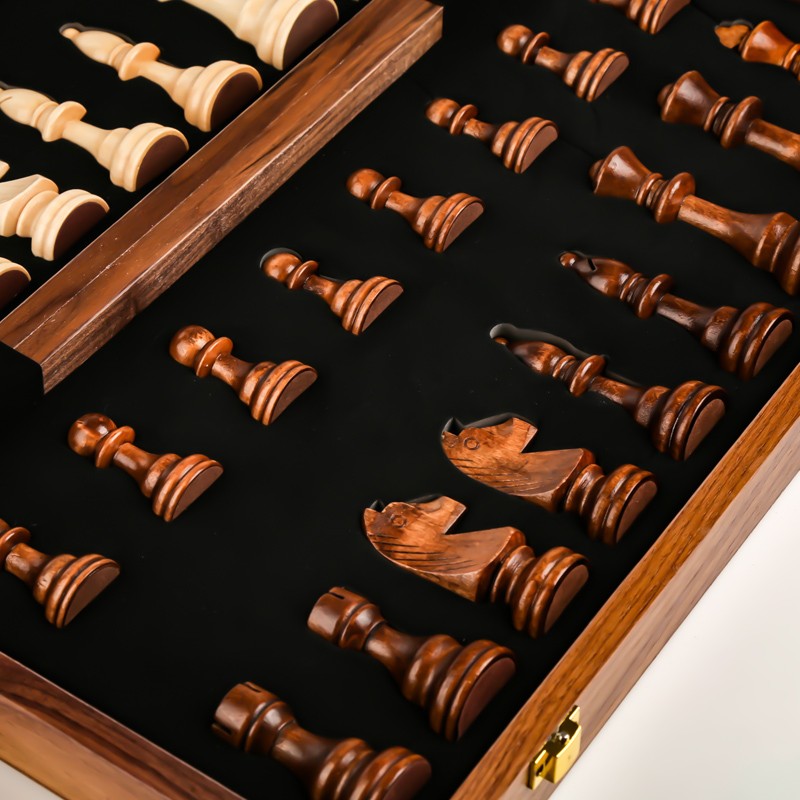 Juego de Ajedrez Magnético de Madera Maciza Plegable